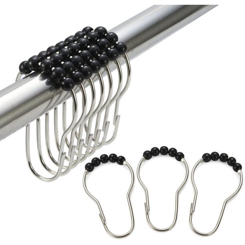 Stainless Steel Shower Curtain Ring Hooks- Set of 12